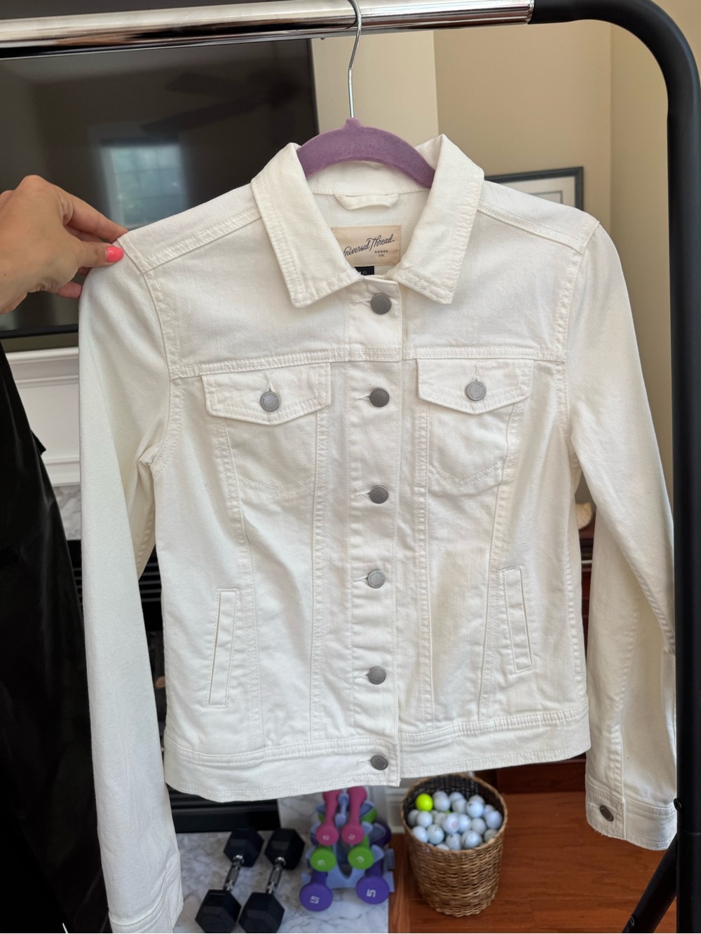 American Threads White Denim Jacket - Women's Button-Front Jean Coat